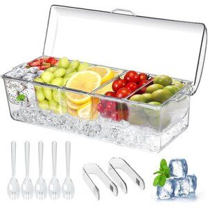 Large Ice Chilled Condiment Caddy Bar Serving Tray Removable Compartments Party